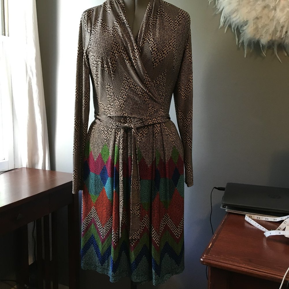 Maggie L (London) Faux Wrap Patterned Dress Sz14